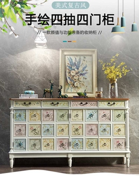 至高美式鞋柜1.8米进门玄关柜大容量可调节隔板复古白色彩绘