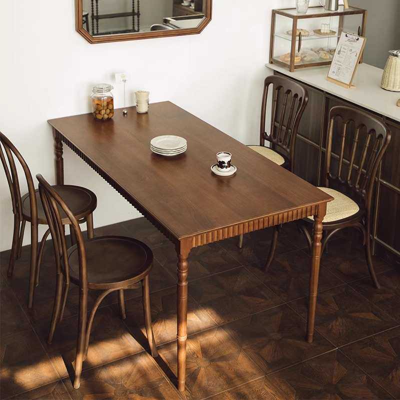 实木餐桌饭桌家用餐厅咖啡桌长方形中古桌子vintage家具