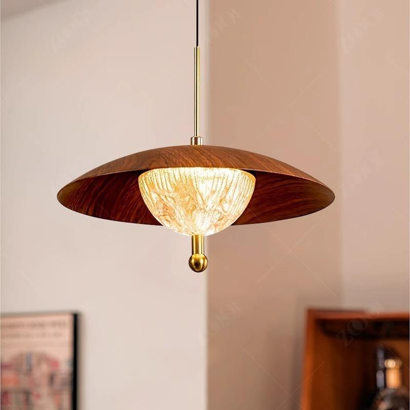 中古风餐厅吊灯胡桃木色创意个性民宿餐桌吧台灯饭厅升降款吊线灯