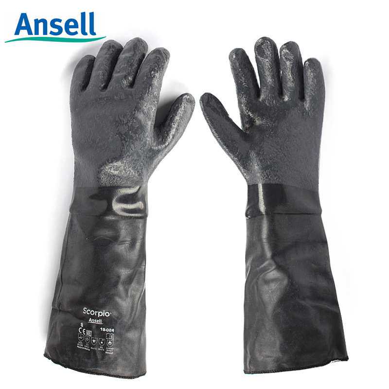 Ansell 19-026加长加厚氯丁橡胶手套防化手套耐酸碱腐蚀劳保工业
