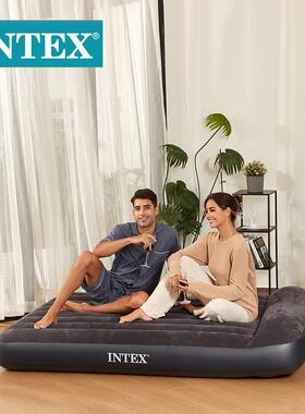 跨境INTEX64142充气床垫黑色内置枕头双人气垫床午休露营便携