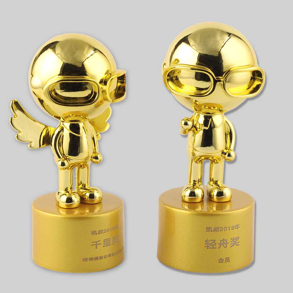 电镀卡通公仔吉祥物定制上市公司纪念品树脂工艺品摆件奖杯奖座