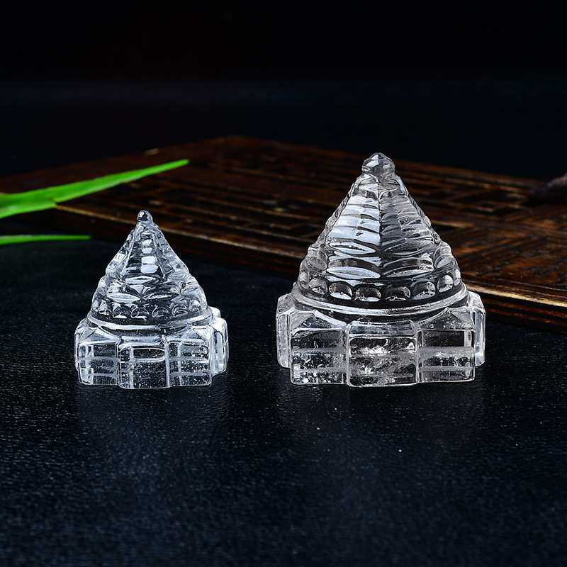 天然白水晶印度塔坛城摆件原石雕刻家居客厅玄关办公桌面装饰品