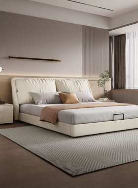 大象耳朵科技布床现代简约布艺主卧双人软包床意式真皮床极简轻奢