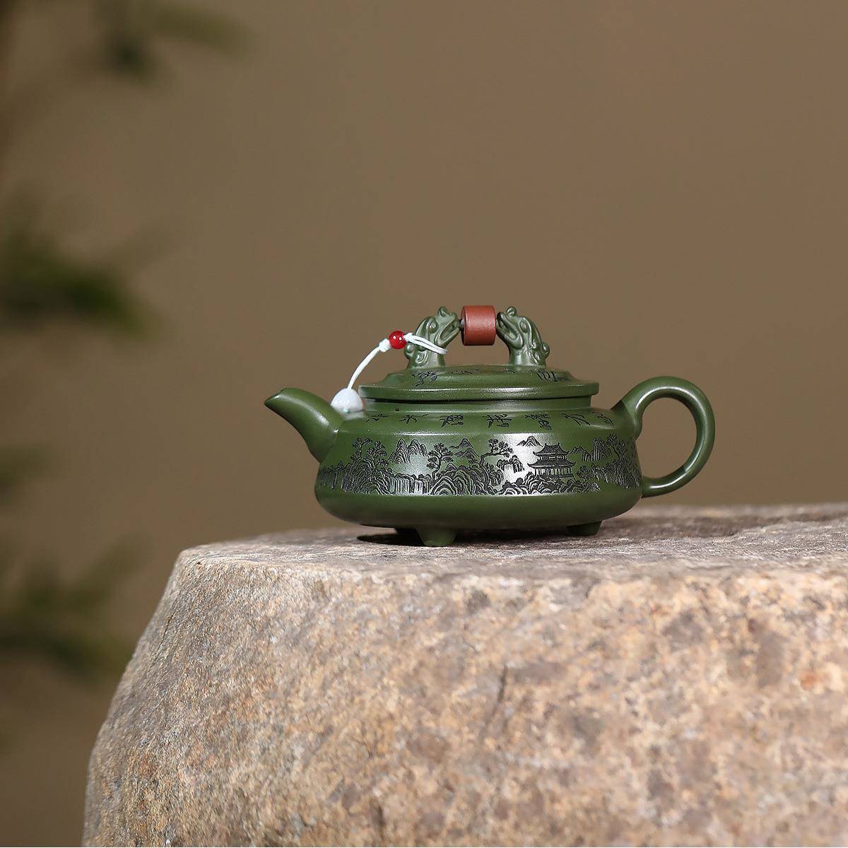 【折扣价】爆款宜兴紫砂壶手工制作原矿优质绿泥双龙争珠周盘泡茶