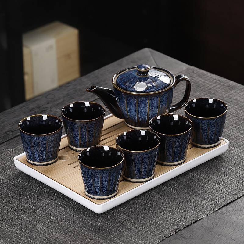 陶瓷过滤茶壶耐高温茶具套装窑变手执花纹壶茶杯整套简约家用