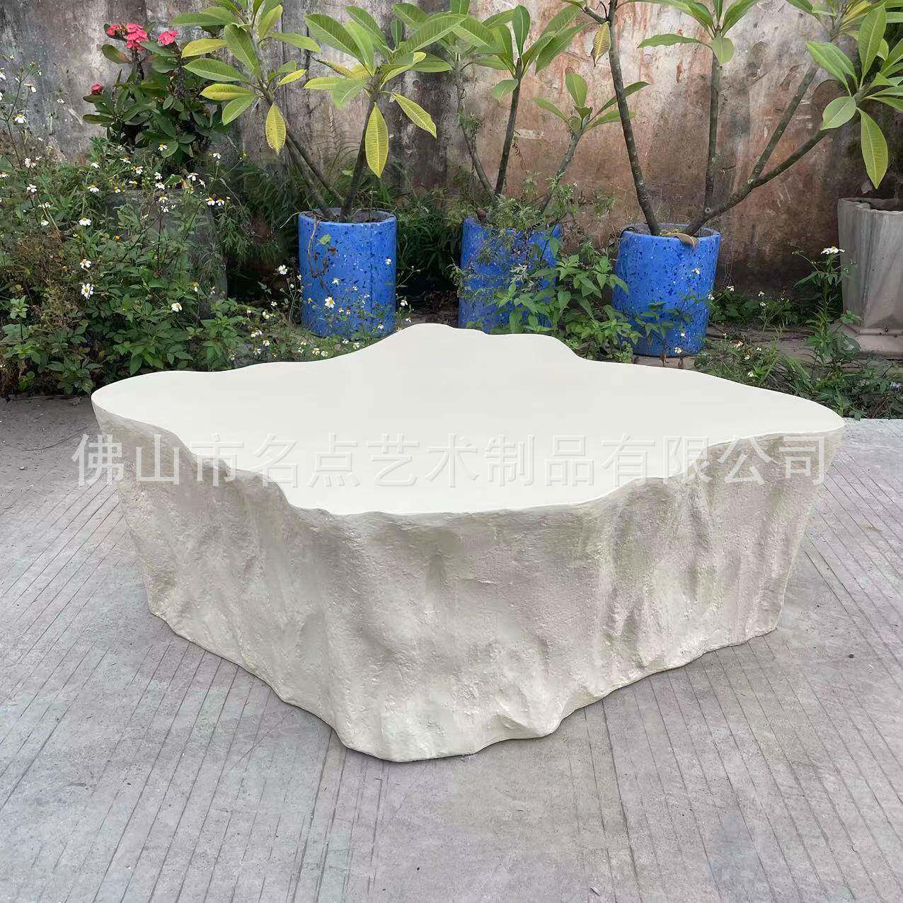 北欧简约清水混凝土茶几仿石状茶台大师设计米色水泥茶桌小户型