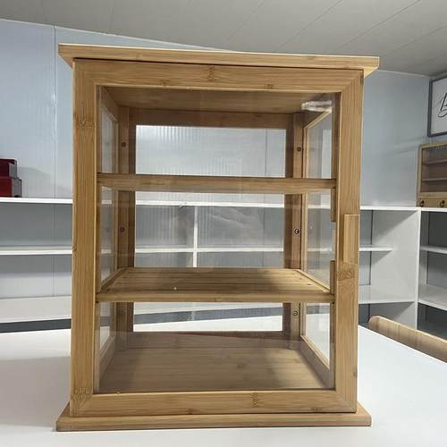 木制面包收纳架便携式透明面包盒甜品放置架三层竹制面包箱