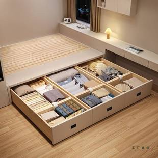无床头箱体侧抽家用床适合小房间的床储物床实木榻榻米可定制尺