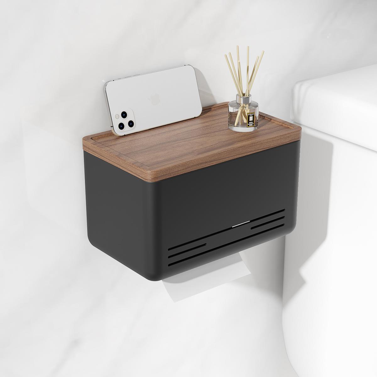 实木卫生间免打孔纸巾盒厕所卷纸架收纳浴室纸巾架厕纸抽纸架壁挂