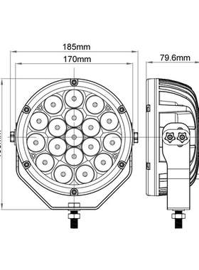 90W瓦黑色高亮圆形LED前照灯 工程用作业灯铝合金外壳大灯