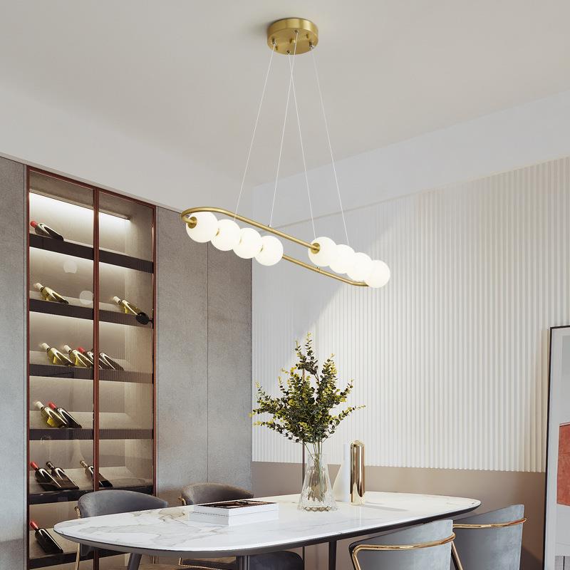 全铜餐厅灯北欧现代简约吧台餐桌灯创意个性长形餐厅吊灯魔豆灯具