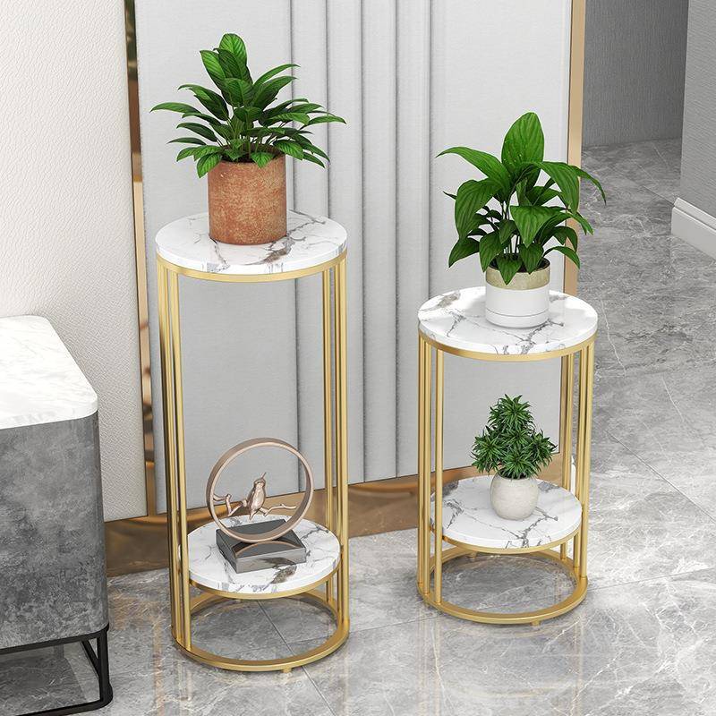 北欧轻奢大理石花架子落地式绿萝室内阳台铁艺置物架电视柜旁花架