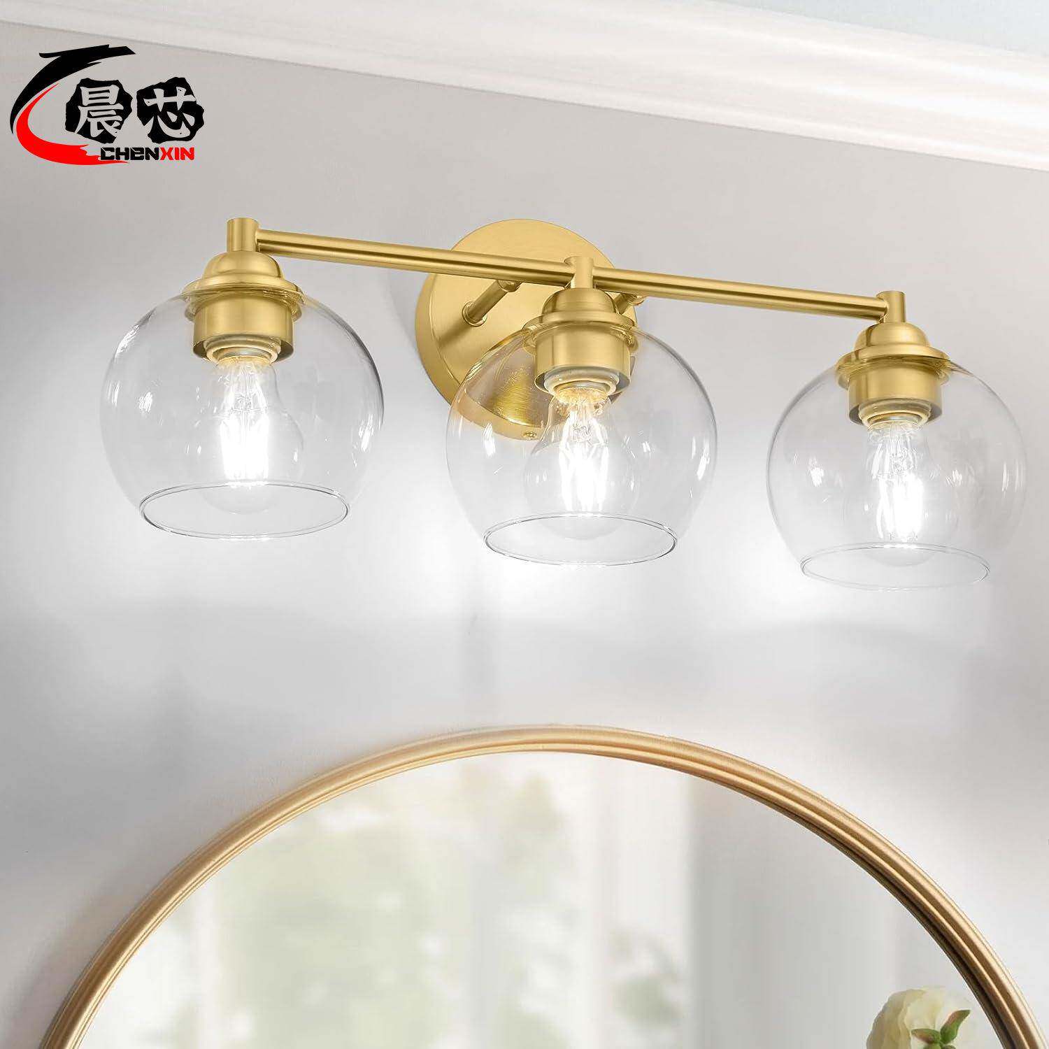 Ebay美式三头浴室镜前灯创意工业风玻璃壁灯3头铁艺梳妆台
