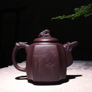 热销宜兴原矿全手工紫砂壶龙瑞刻绘大号茶壶510毫升大容量茶具