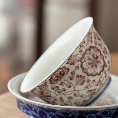 青花瓷三才盖碗壶承组合大号盖碗手工泡茶碗釉里红敬茶碗厂家