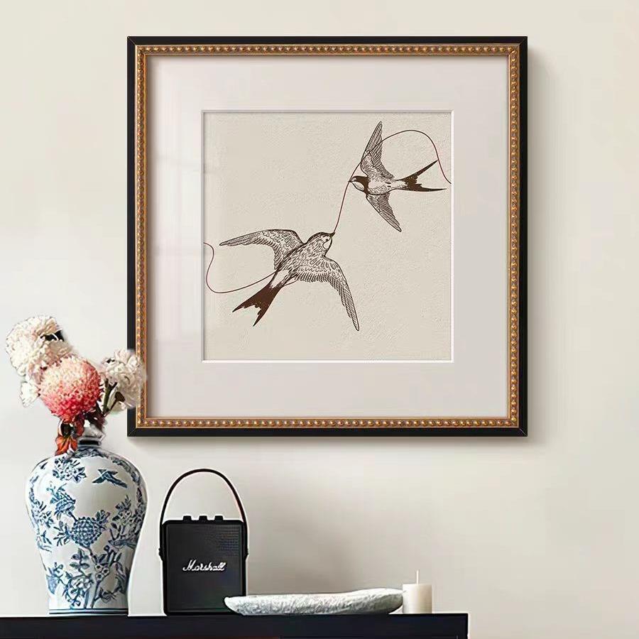 《双飞燕》法式复古中国风客厅装饰画简约新中式玄关卧室茶室挂画