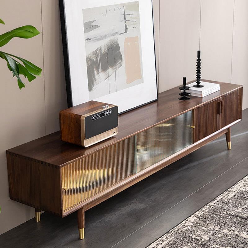 现代简约北美黑胡桃木电视柜客厅一体靠墙实木北欧轻奢视听柜家具