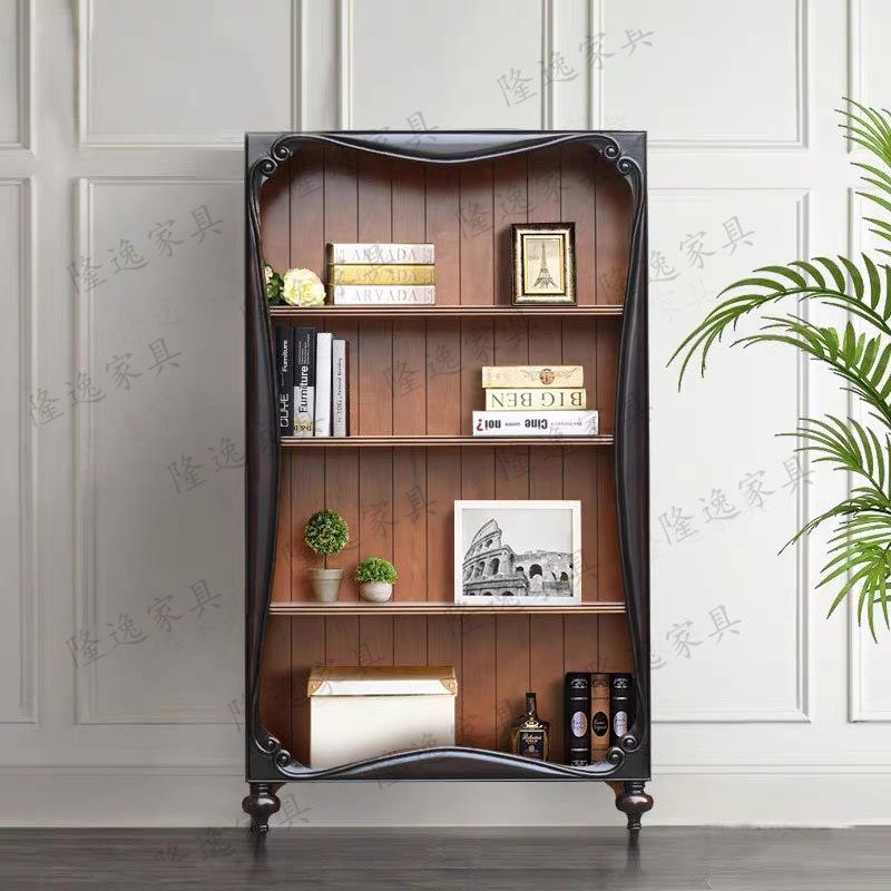美式书柜田园储物柜展示柜黑色实木法式简约轻奢书架复古书柜