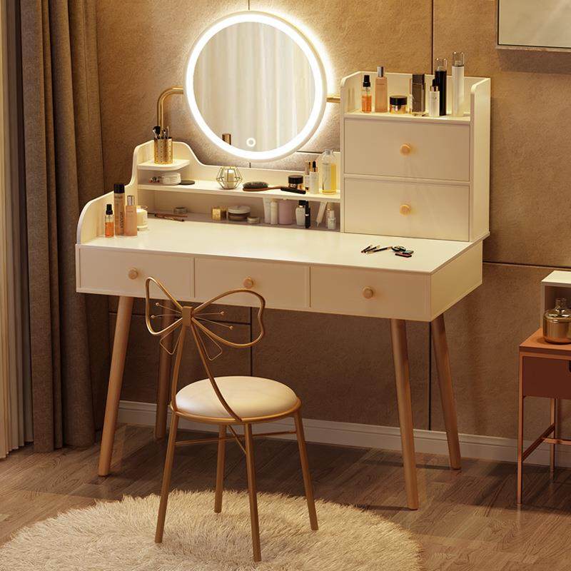 北欧轻奢电脑桌台式家用女孩卧室简易书桌女学生写字桌子带小书柜