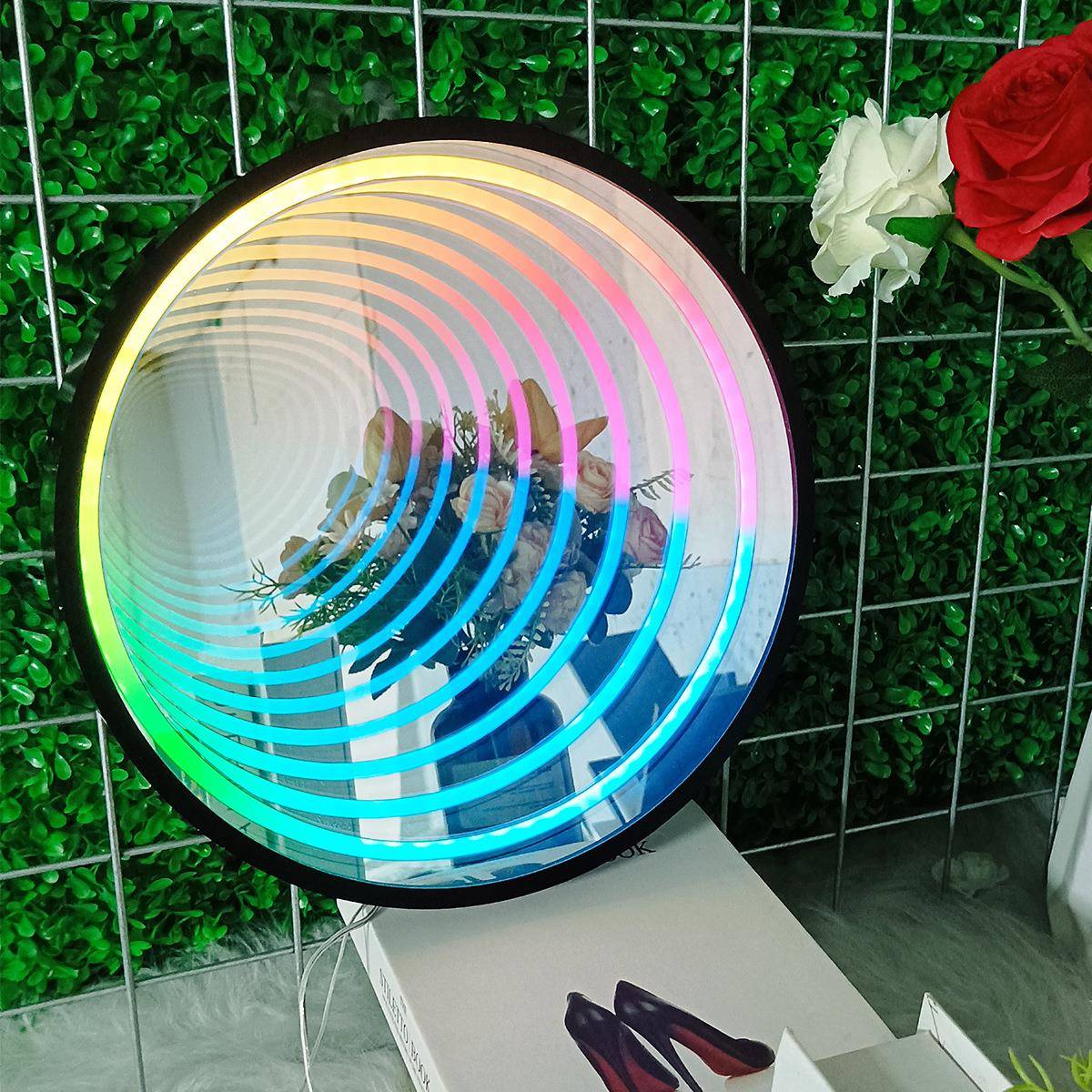 led千层镜灯箱热销圆形RBG全彩变色无限镜深渊镜LOGO标志