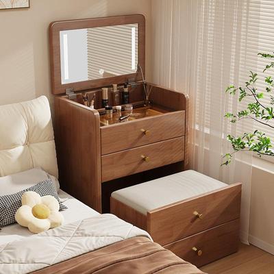 实木梳妆台斗柜一体化妆桌翻盖镜子家用卧室床边小型多功能收纳柜
