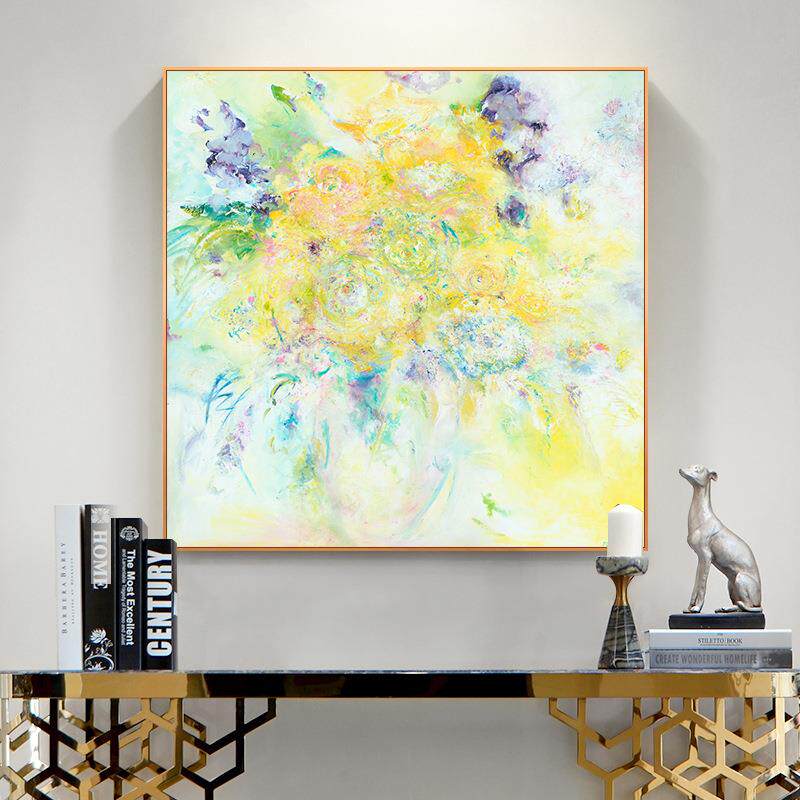 油画蔷薇花手绘装饰画现代轻奢客厅沙发背景走廊餐厅卧室玄关挂画