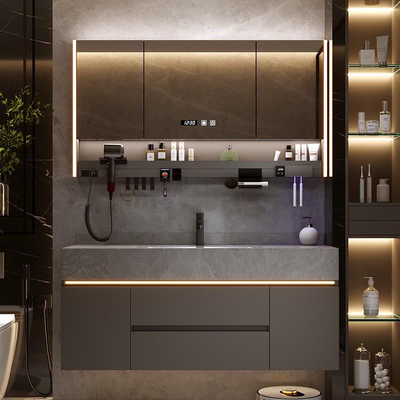 岩板热弯一体盆洗漱台卫生间洗手池洗脸池盆柜2024新款浴室柜组合