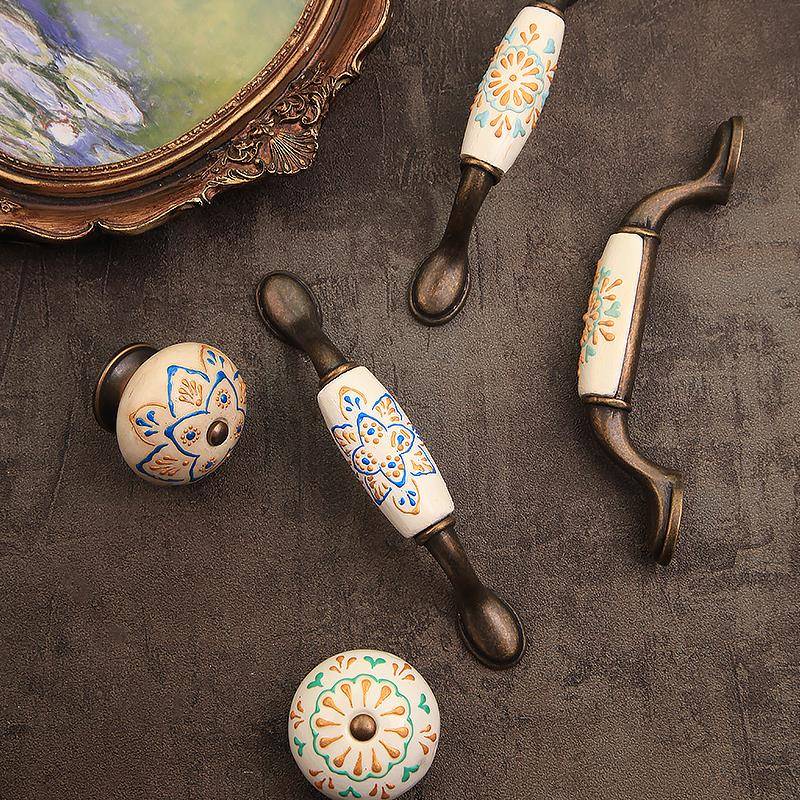 复古美式现代简约仿古做旧手绘陶瓷木头小拉手衣柜门橱柜抽屉把手