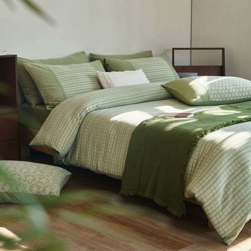 2024新款简洁全棉色织提花双层纱四件套-绿丝绦 1.5m床单款四件套