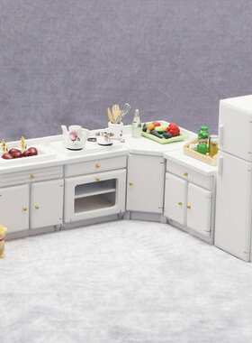 1:12娃娃屋dollhouse迷你家具微场景白色厨房橱柜家具四件套