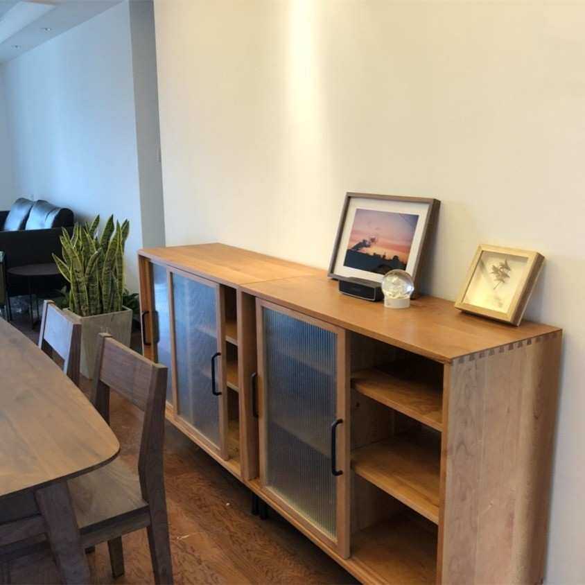 北欧实木餐边柜现代客厅简约矮柜收纳储物柜子玻璃移门厨房碗柜