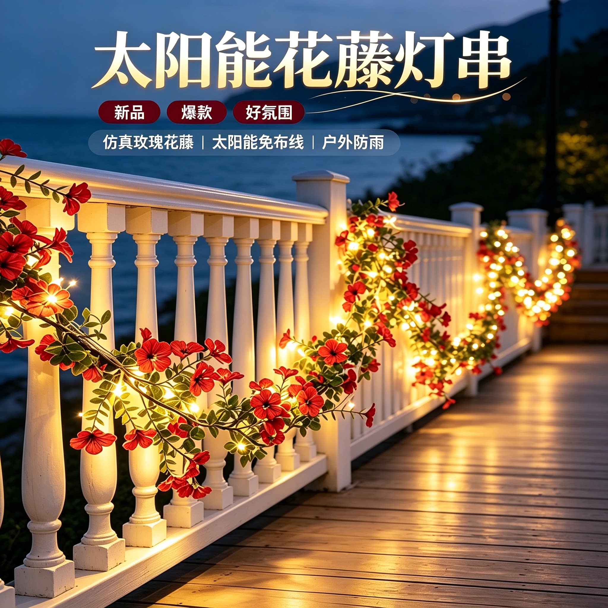 太阳能花藤灯LED灯串户外庭院防水高亮仿真花藤串花园装饰氛围灯