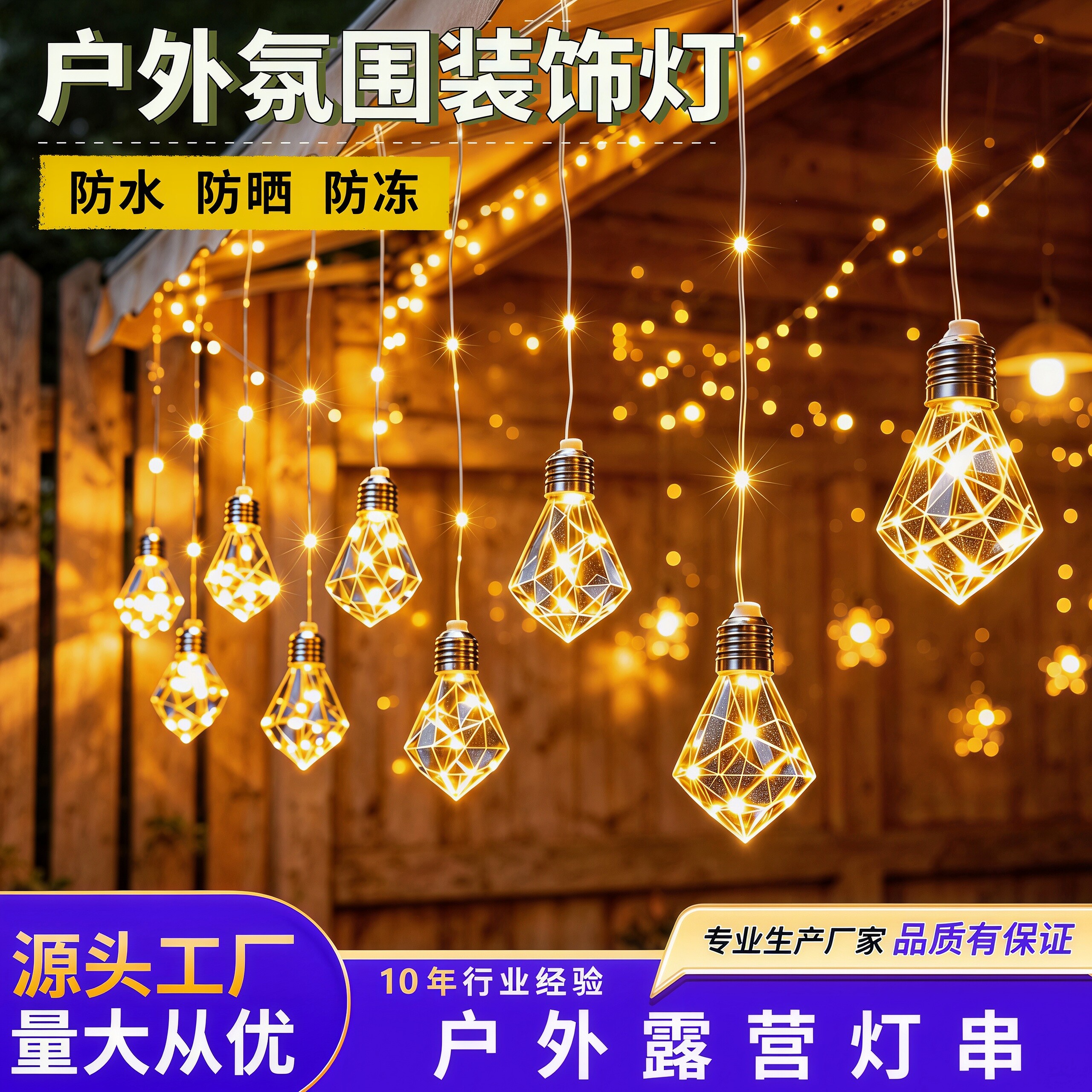 太阳能户外星星灯彩灯串庭院夜市摆摊氛围灯阳台帐篷露营装饰灯泡