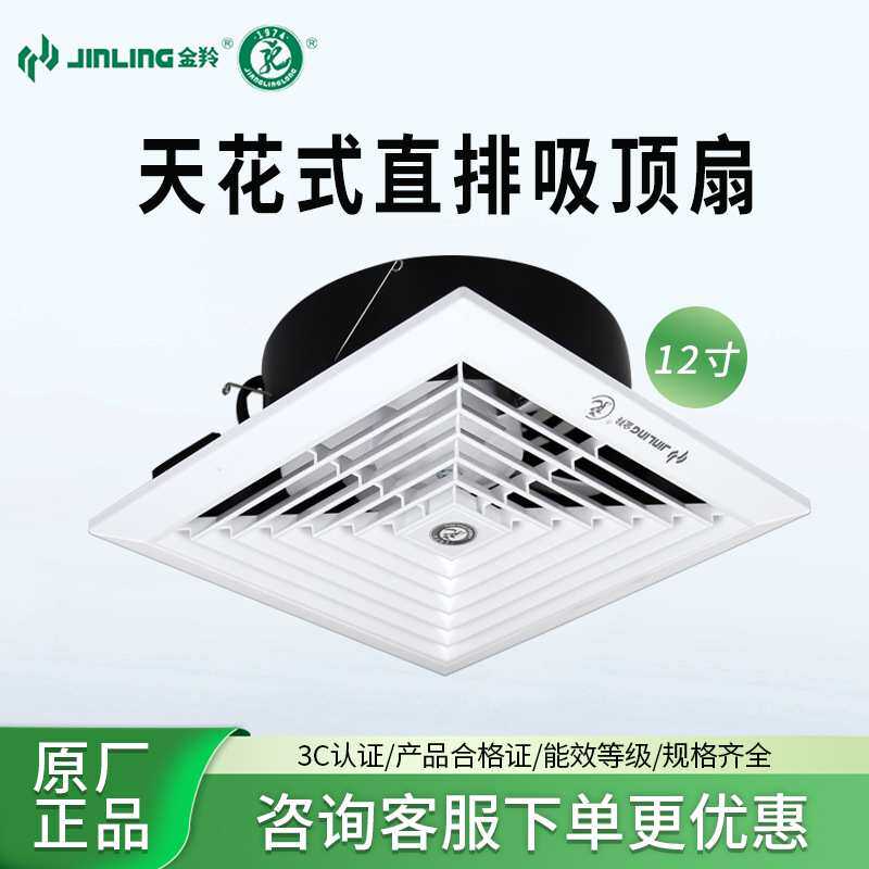 金羚排气扇12寸厨房卫生间换气扇吸顶式天花直排排风扇APT30-5-1
