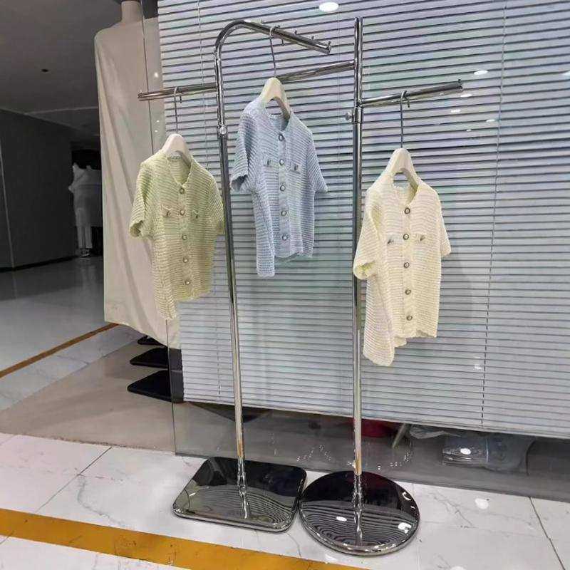 服装店中岛展示架不锈钢落地架正挂银色陈列架男女装店挂衣展示架