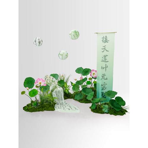 仿真pu莲花荷花造景新中式仿生植物玄关橱窗庭院装饰假花绿植摆件