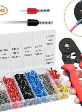 VE1200pcs管针型接线插针预绝缘冷压端子6-6六边压线钳套装跨境