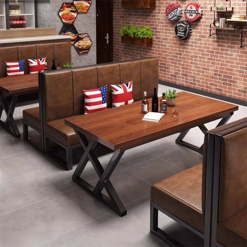 商用餐饮桌椅复古工业风餐厅卡座烧烤火锅店餐桌酒吧铁艺桌椅组合