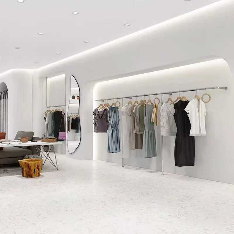 墙侧网红挂落地童装衣服架不锈钢陈列架上女装挂墙上服装店展示架