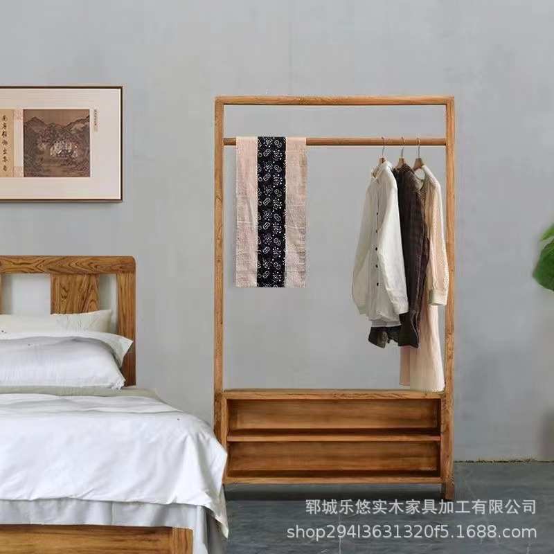 新中式老榆木衣架落地式进门玄关包包衣帽收纳架卧室挂衣架衣帽架