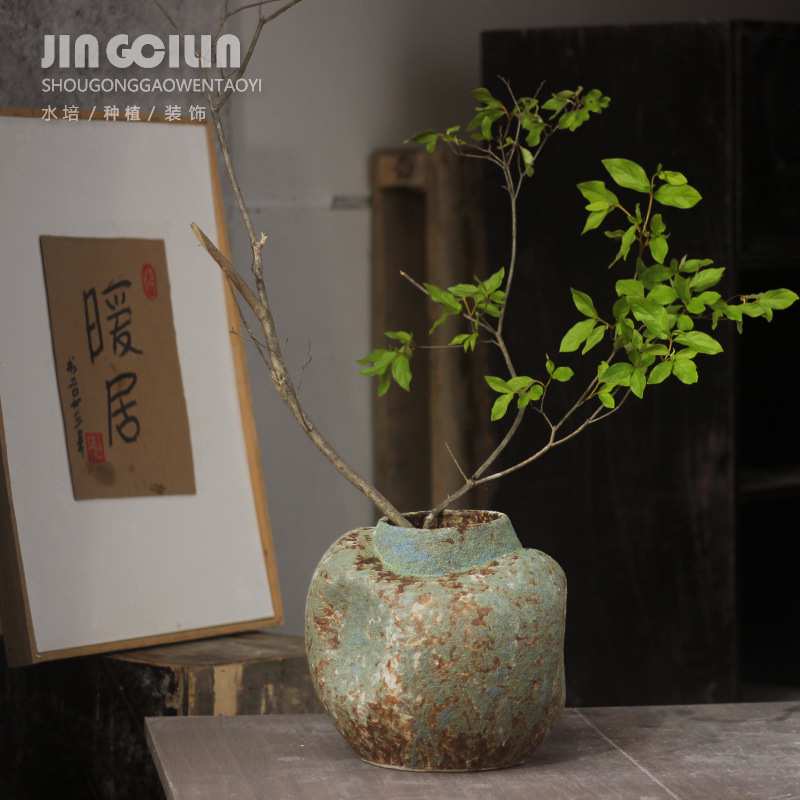 创意复古陶瓷花瓶摆件纯手工粗糙做旧花器陶罐插花侘寂风禅意花盆