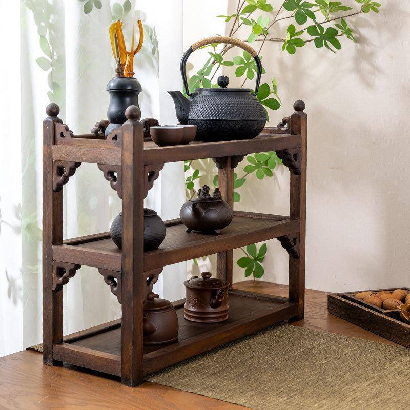 中式实木桌面博古架茶台茶壶架子茶杯茶具收纳架茶桌置物架茶架