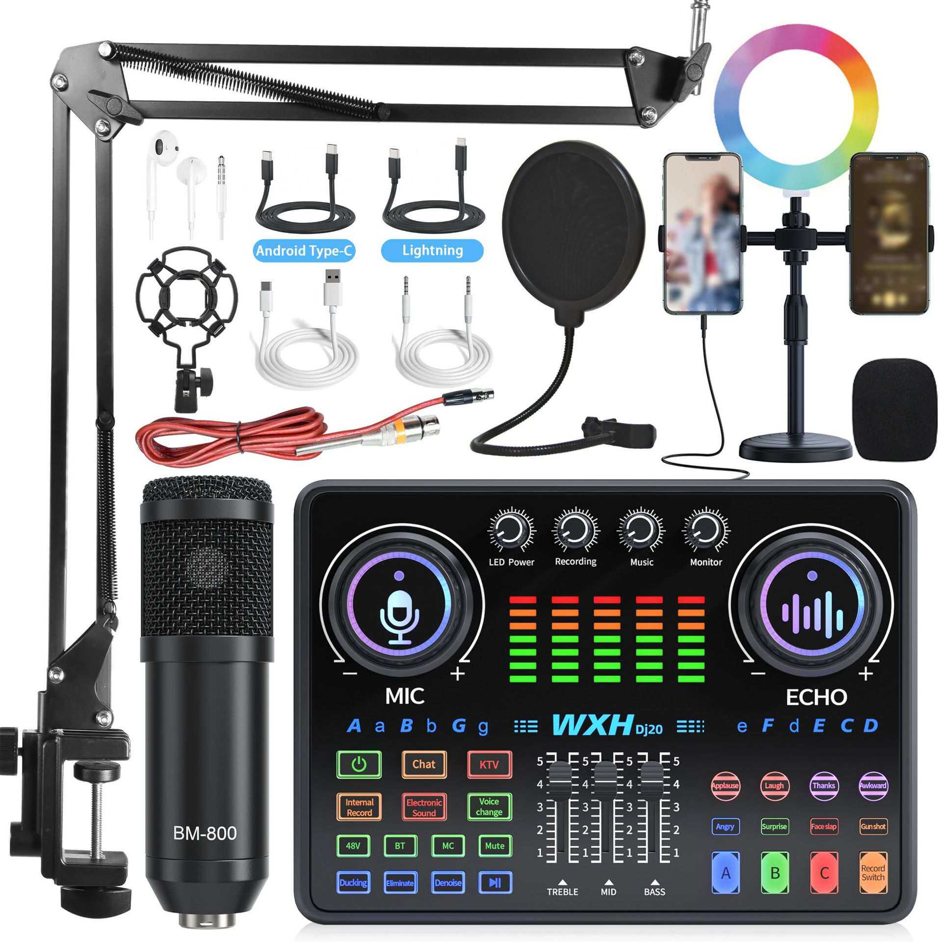DJ20声卡跨境USB声卡一体全套手机调音混响游戏变声即插即用MIXER