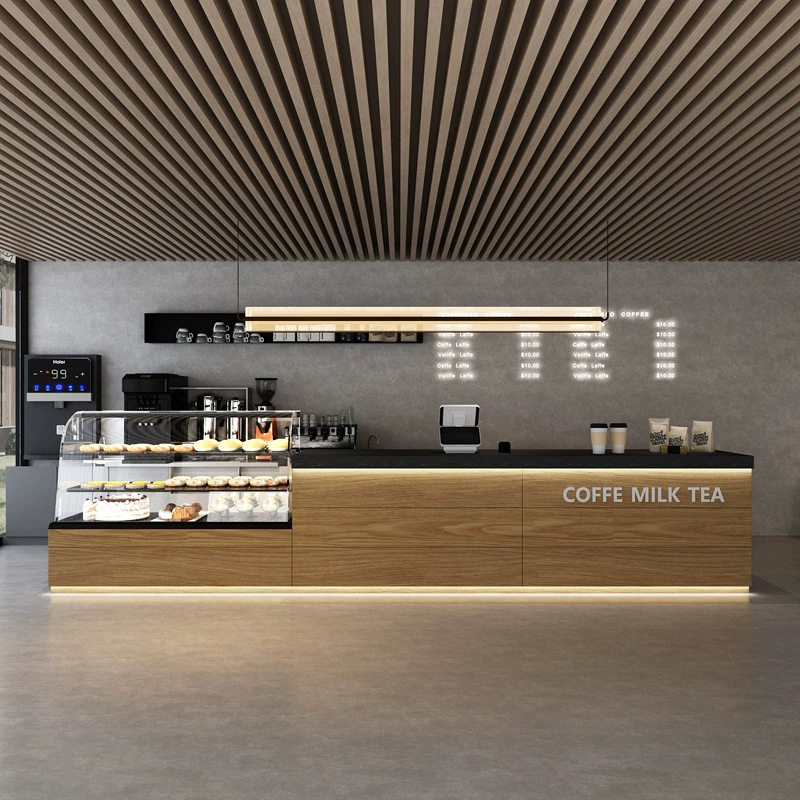 复古咖啡奶茶店收银台面包店吧台蛋糕甜品店酒店前台接待台柜台桌