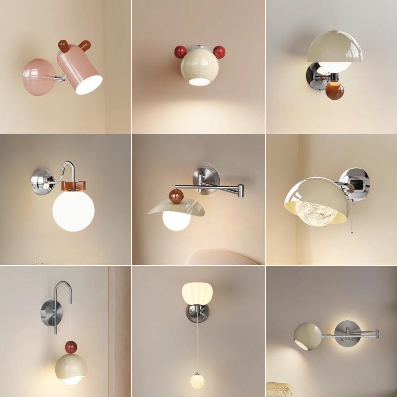 新款奶油风壁灯可移位卧室床头灯法式公主房中古客厅背景墙过道灯