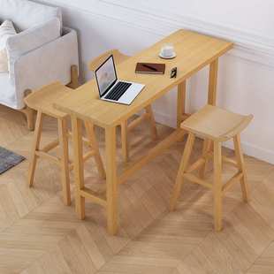 日式吧台桌实木桌椅组合商用酒吧台家用阳台靠墙高脚窄桌子小吧台
