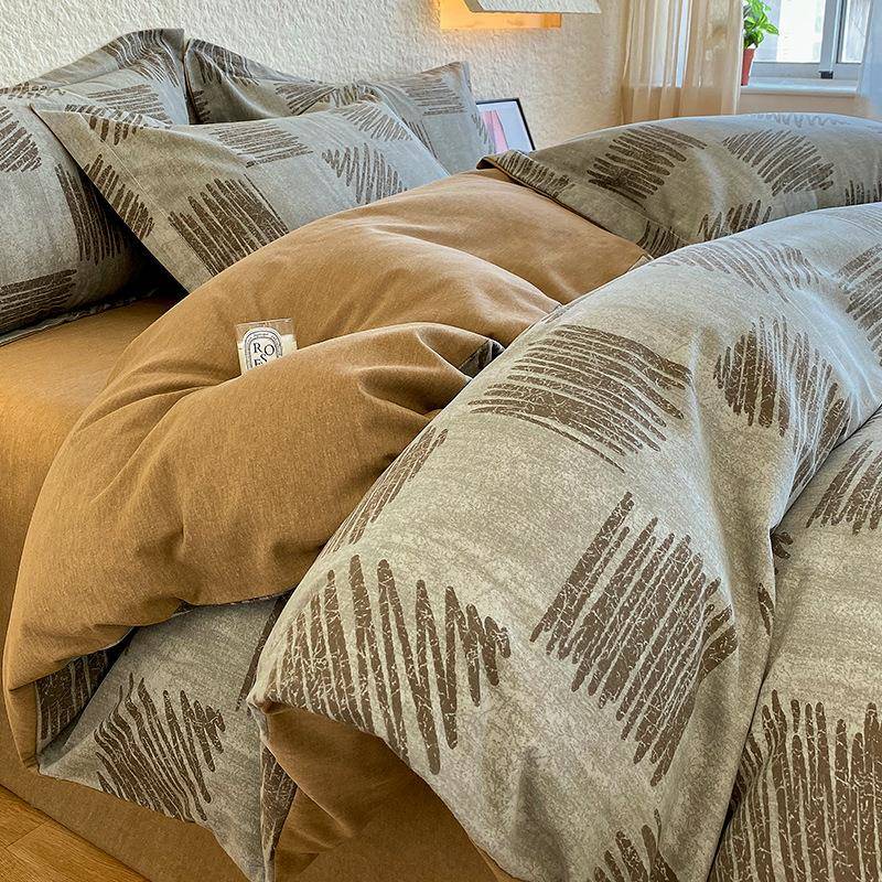 四件套全棉纯棉轻奢高级感磨毛床单被套三件套床上a类母婴级冬季