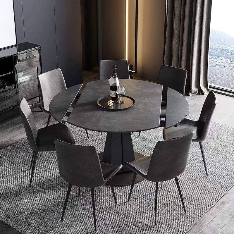 意式岩板餐桌方圆两用旋转伸缩圆桌家用小户型多功能变形餐桌M228