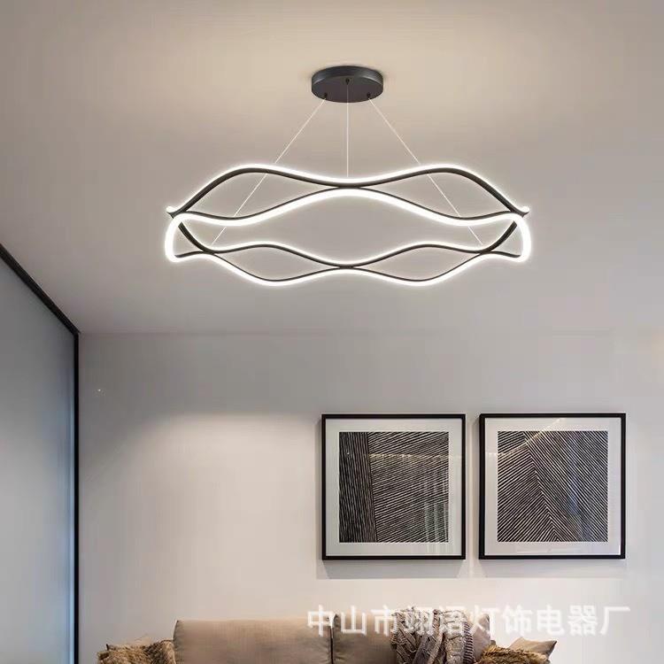 护眼波纹客厅吊灯北欧现代简约书房灯智能无极餐厅灯双层别墅大灯